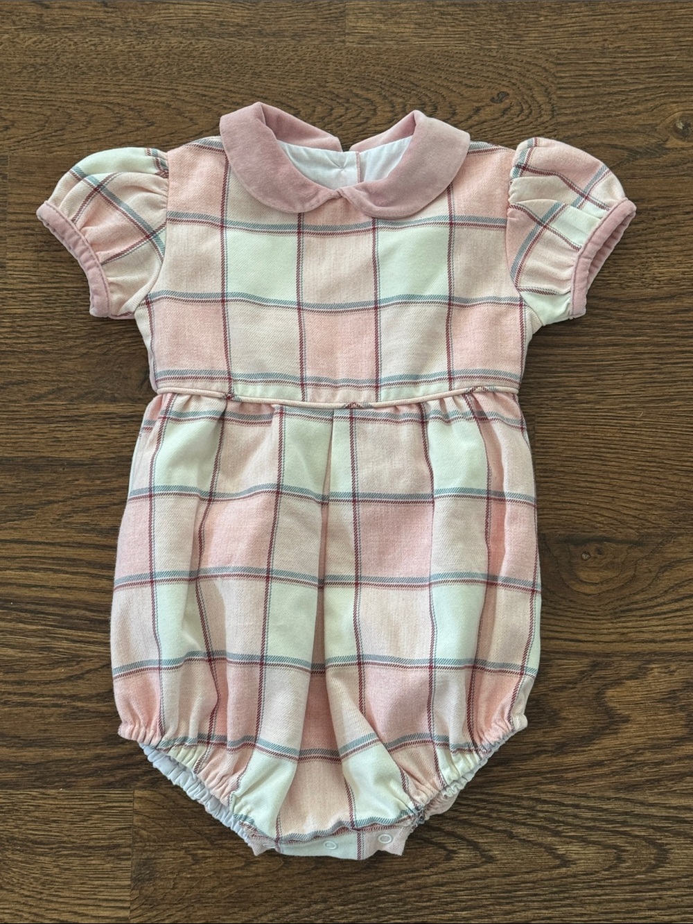 Sal & Pimenta Perfectly Plaid Velour Collar Bubble Romper